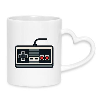 Retro NES Style Gamepad Outline - Mug with Heart-Shaped Handle - white - Right