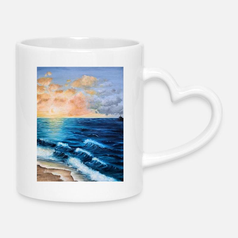 Dawn over Stormy Seas Painting - Mug with Heart-Shaped Handle - white