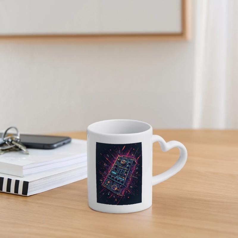 Digital DJ Controller Explosion Mug with Heart-Shaped Handle