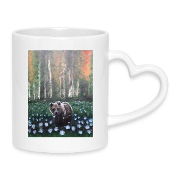 Bear in Snowy Forest Scene - Mug with Heart-Shaped Handle - white - Right