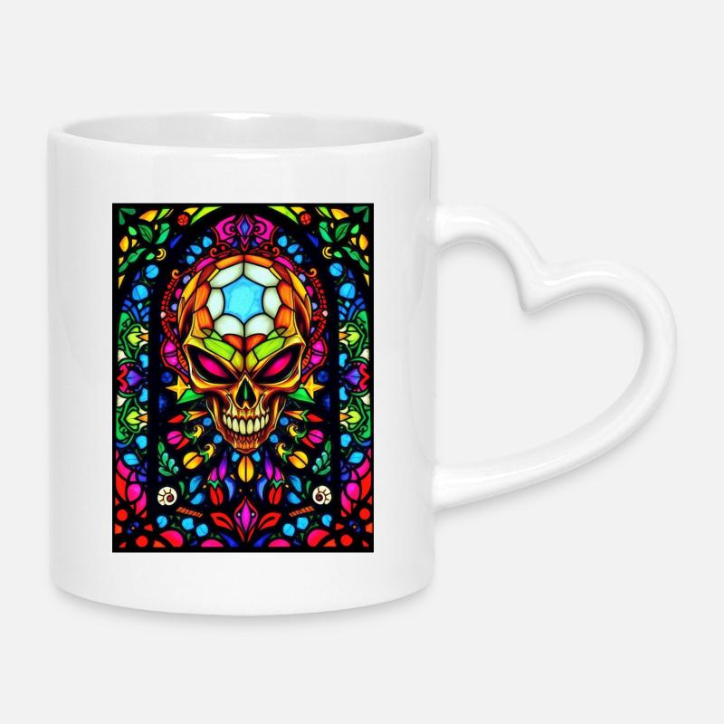 Skull Stained Glass Window - Mug with Heart-Shaped Handle - white