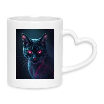 red eye cat - Mug with Heart-Shaped Handle - white - Right