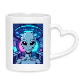Portrait extraterrestre gris – À l’intérieur de l’OVNI - Mug avec anse en forme de cœur - blanc - Droite