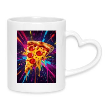 Schmelzendes Käse-Pizzastück, das in einem Ausbruch glüht - Tasse mit Herzhenkel - Weiß - Rechts