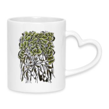 Fächerblätter mit hängenden Wurzeln - Tasse mit Herzhenkel - Weiß - Rechts