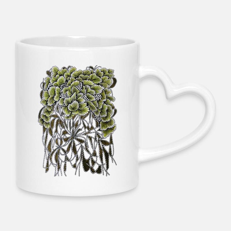 Fächerblätter mit hängenden Wurzeln - Tasse mit Herzhenkel - Weiß