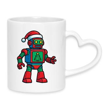Roboter mit Weihnachtsbaum - Tasse mit Herzhenkel - Weiß - Rechts