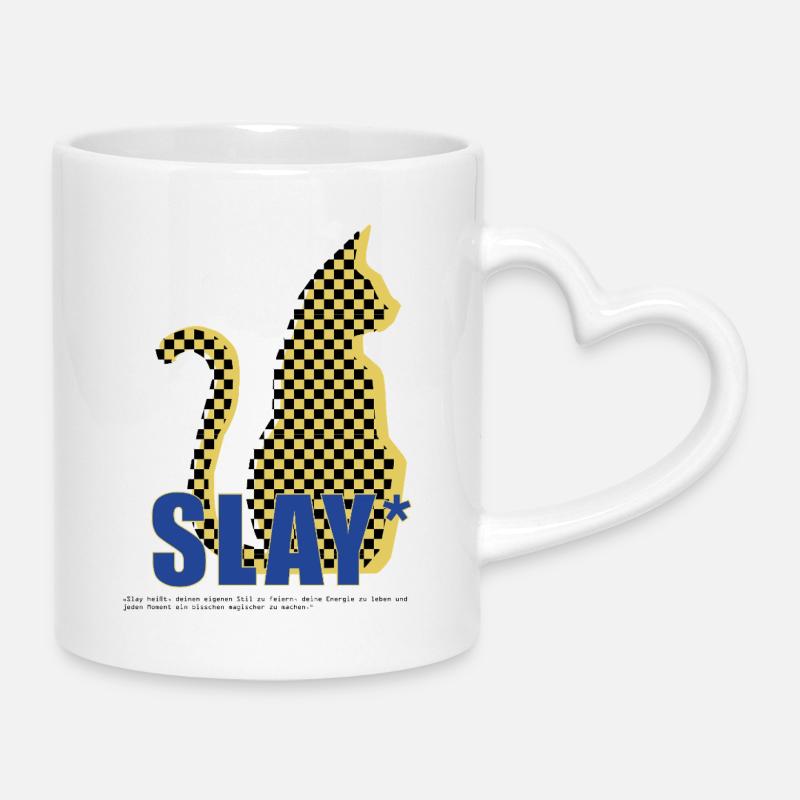 Slay Katze Checker Silhouette - Tasse mit Herzhenkel - Weiß