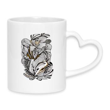 Noir Foliage Gold Accent - Mug with Heart-Shaped Handle - white - Right