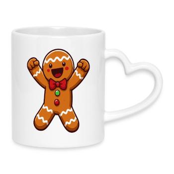 Happy Gingerbread Man Christmas Cartoon - Mug with Heart-Shaped Handle - white - Right