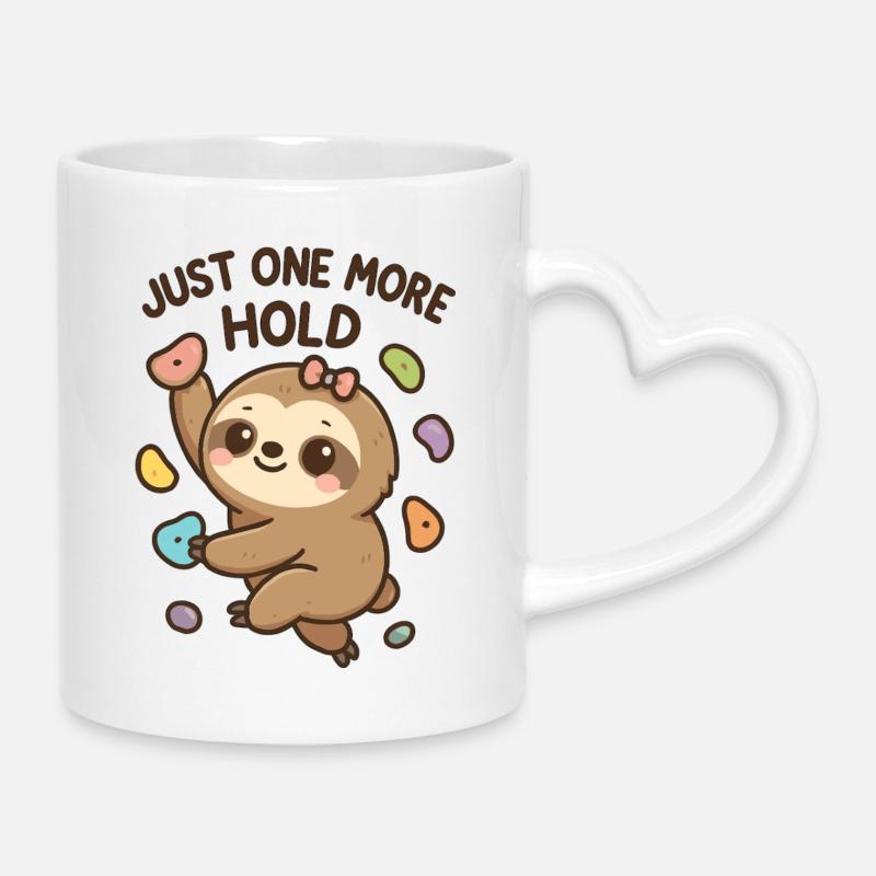 Bouldering Kawaii Sloth – Just One More Hold - Mug with Heart-Shaped Handle - white
