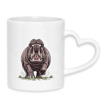 Hippopotamus in Charge Wild Power - Mug with Heart-Shaped Handle - white - Right
