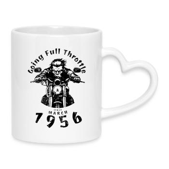 70. Geburtstag Going Full Throttle Since 03/1956 - Tasse mit Herzhenkel - Weiß - Rechts