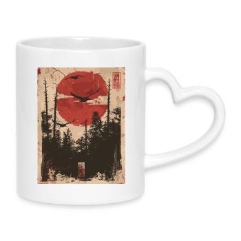 Roter Sonnenwald Ukiyo-e Waldlandschaft - Tasse mit Herzhenkel - Weiß - Rechts