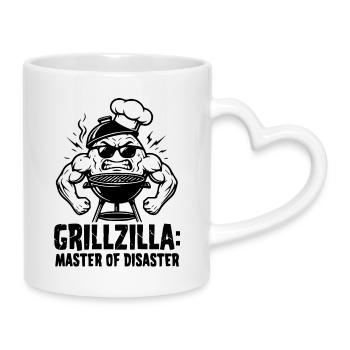 BBQ Grillmeister GRILLZILLA, lustiger BBQ Hoodie - Tasse mit Herzhenkel - Weiß - Rechts