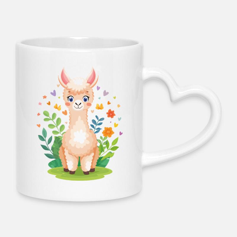 L’alpaga dans le jardin printanier - Mug avec anse en forme de cœur - blanc