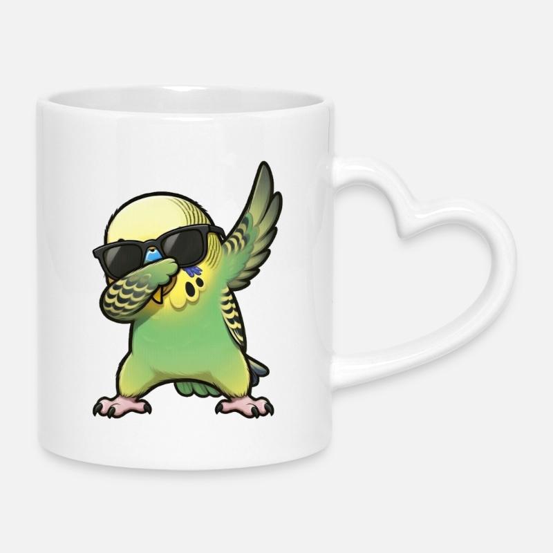Taponage du vert perruche ondulé - Mug avec anse en forme de cœur - blanc