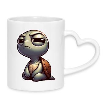 Funny cute skeptical cartoon turtle - Mug with Heart-Shaped Handle - white - Right