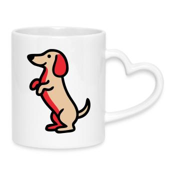 Süßer Dackel Hund Männchen Comic - Tasse mit Herzhenkel - Weiß - Rechts