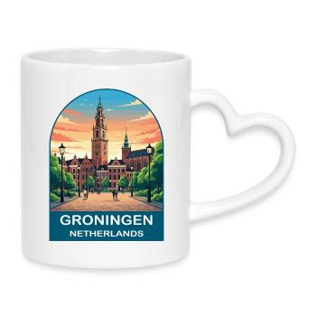Groningen Niederlande Martinitoren Reiseplakat - Tasse mit Herzhenkel - Weiß - Rechts