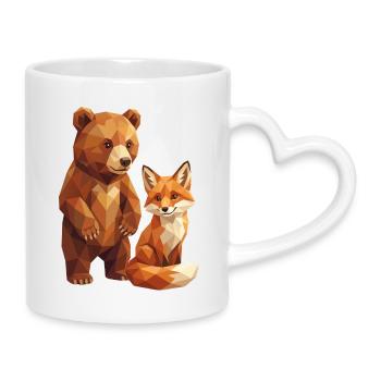 Geometrische Low Poly Bären- und Fuchswaldkunst - Tasse mit Herzhenkel - Weiß - Rechts