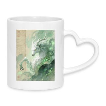 Bai Ze : L’Auspice Divin - Souffle de Sérénité - Mug avec anse en forme de cœur - blanc - Droite