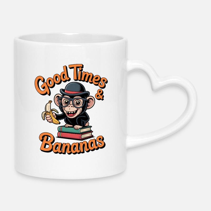 Monkey: good time and bananas - Mug with Heart-Shaped Handle - white