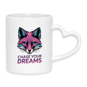 Pink Fox: Folge deinen Träumen - Tasse mit Herzhenkel - Weiß - Rechts