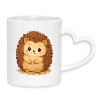 Hérisson câlin sur foin - Mug avec anse en forme de cœur - blanc - Droite