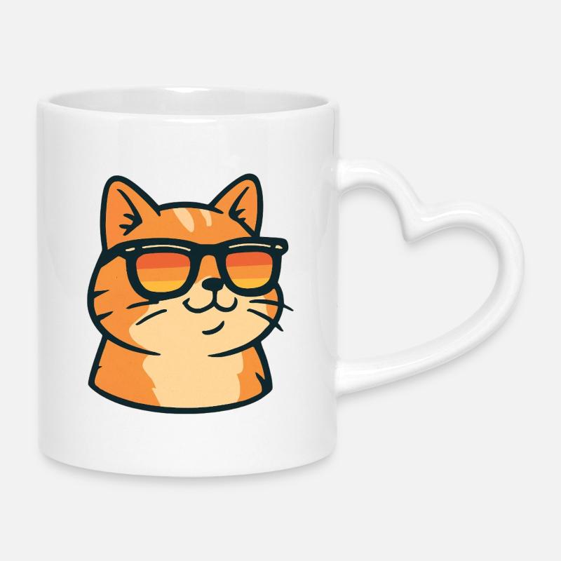 Chat avec des lunettes de soleil rétro - Mug avec anse en forme de cœur - blanc