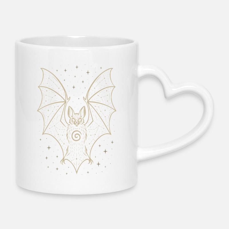 Mystische Fledermaus mit Sternen - Tasse mit Herzhenkel - Weiß