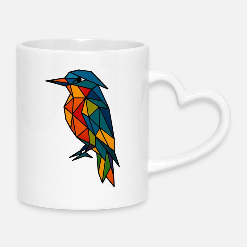 Abstract Geometric Bird - Mug with Heart-Shaped Handle - white