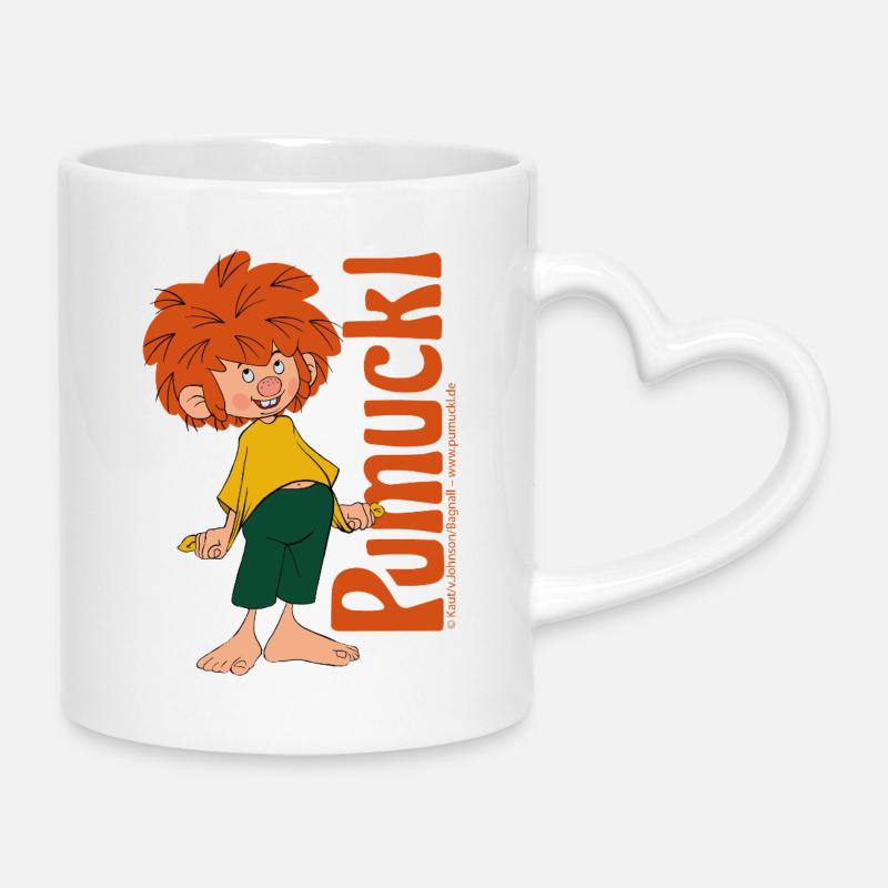 Pumuckl With Mischievous Smile And Logo - Mug with Heart-Shaped Handle - white