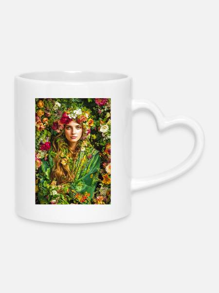Frühlingsblüte Blumenkrone - Tasse mit Herzhenkel - Weiß