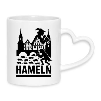 Hameln Stadt Rattenfänger Silhouette - Tasse mit Herzhenkel - Weiß - Rechts