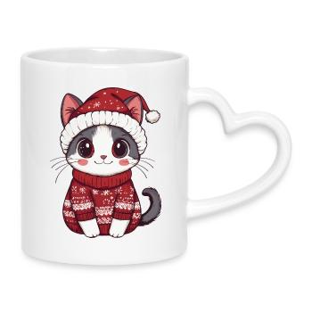 Noël chat - Mug avec anse en forme de cœur - blanc - Droite