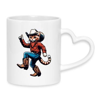 Katzencowboy Western Flair - Tasse mit Herzhenkel - Weiß - Rechts