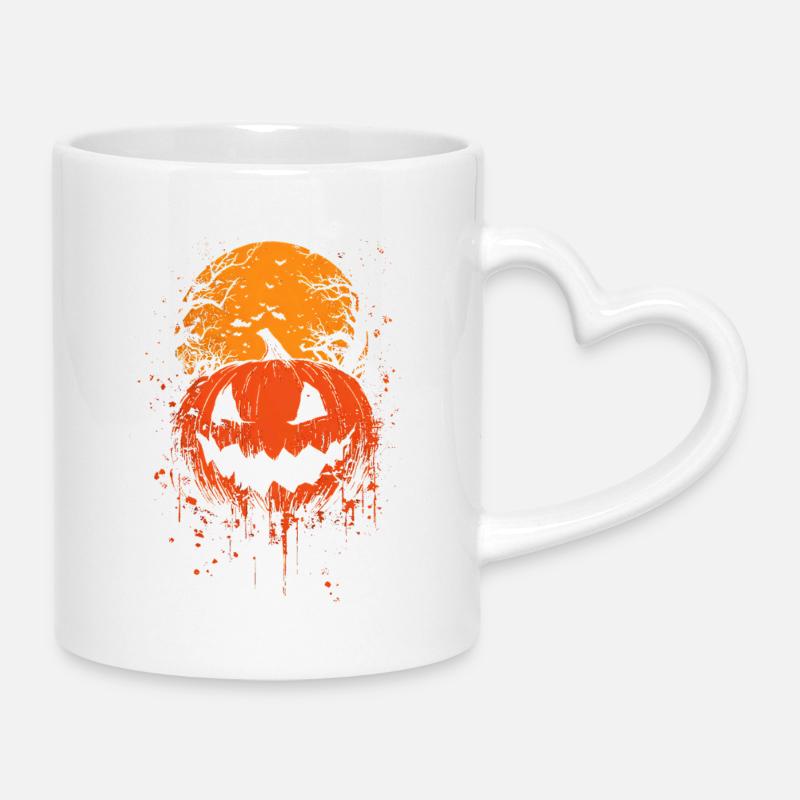 Halloween Citrouille & Lune de Sang – Design effrayant - Mug avec anse en forme de cœur - blanc