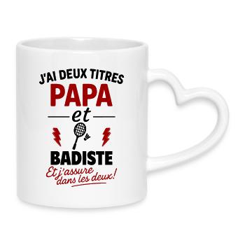 Papa Badminton Cadeau sportif fête des pères Noël - Mug avec anse en forme de cœur - blanc - Droite