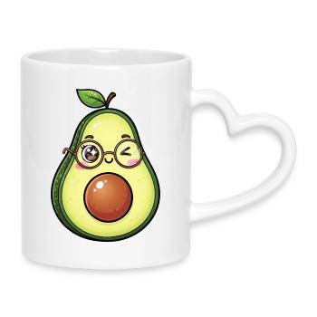 Avocado with Glasses Wink - Mug with Heart-Shaped Handle - white - Right