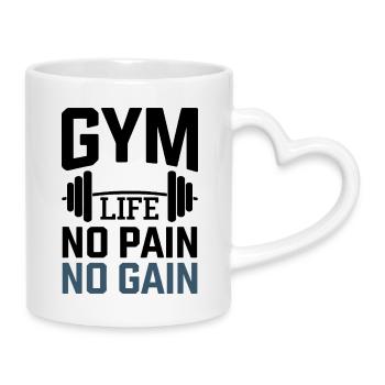 Fitness Motivation – Gym Life No Pain No Gain - Mug with Heart-Shaped Handle - white - Right