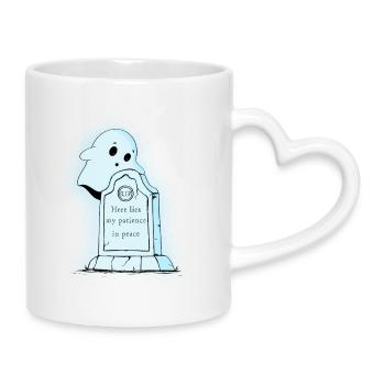 Geduld-Geist am Grabstein - Tasse mit Herzhenkel - Weiß - Rechts