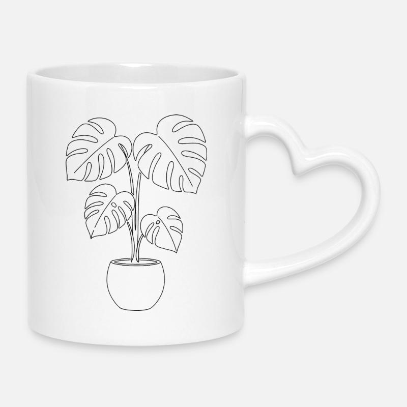 Minimalist Monstera Plant Silhouette Botani - Mug with Heart-Shaped Handle - white