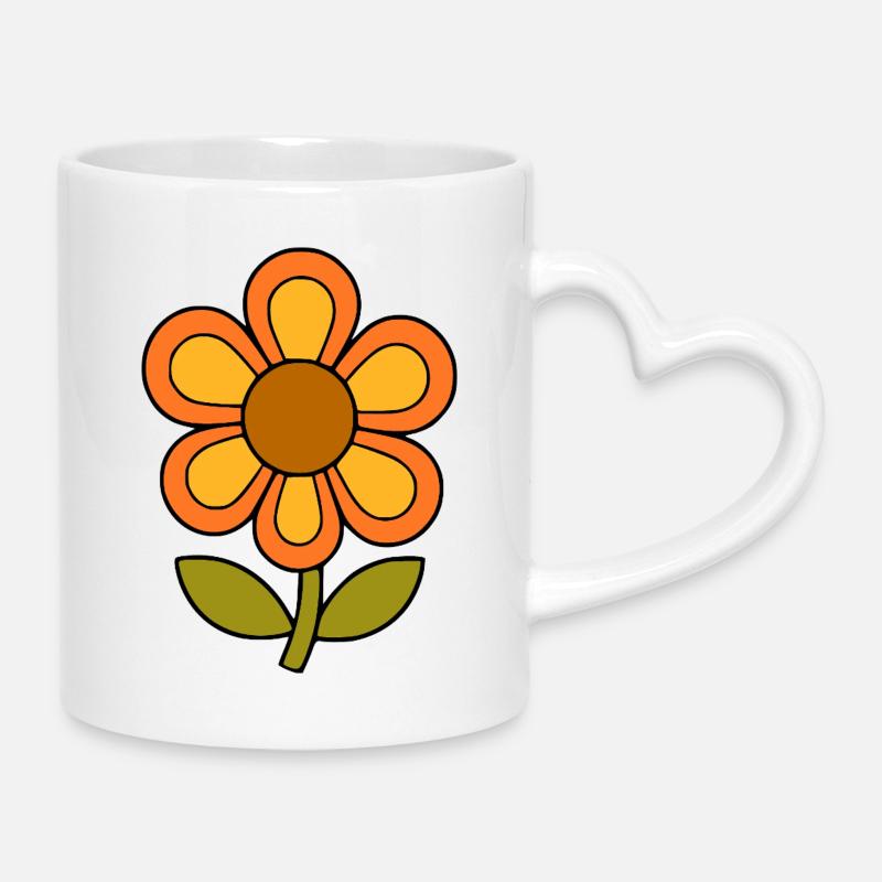 70s flower pattern retro flowerpower - Mug with Heart-Shaped Handle - white