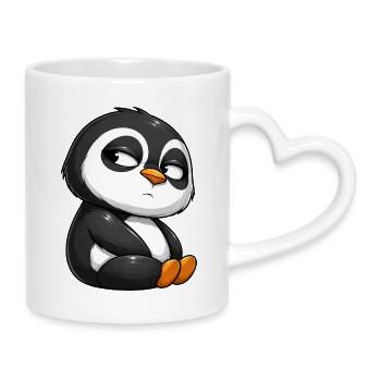 Lustiger Pinguin Cartoon skeptisch beleidigt - Tasse mit Herzhenkel - Weiß - Rechts