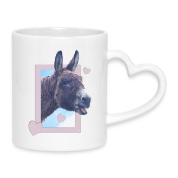 Âne pastel dans un cadre photo Âne et cœurs - Mug avec anse en forme de cœur - blanc - Droite