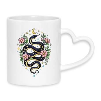 Mystic Snake Flowers, Moon and Stars - Mug with Heart-Shaped Handle - white - Right