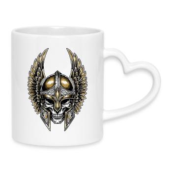 Crâne Viking Casque Ailé Or et Blanc Totem Guerrie - Mug avec anse en forme de cœur - blanc - Droite