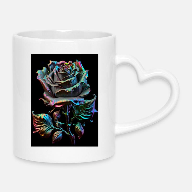Rainbow Rose Metallic - Mug avec anse en forme de cœur - blanc