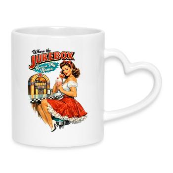 Pin-up des années 50 dans un diner : Là où le jukebox connaît mon nom - Mug avec anse en forme de cœur - blanc - Droite